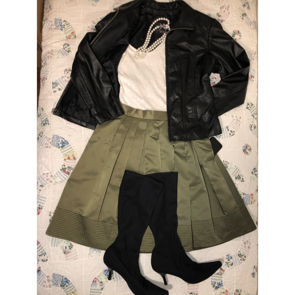 Banana Republic Metallic Green A-Line Skirt Sz.12 - Picture 2 of 8
